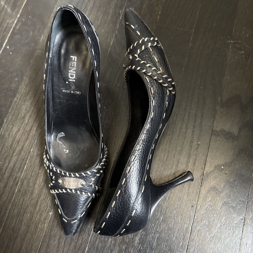 Fendi Zucca Heels FF Logo Slip On Pointed Toe Stilettos Pumps Women's 36.5 - Picture 12 of 12